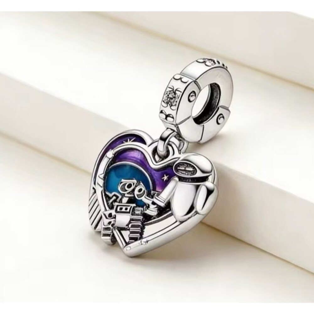 NWOT Wall-E & Eve Glow-in-Dark Pixar Disney x Pandora FIT Silver Dangle Charm